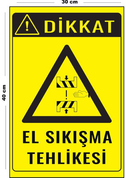 Metal El Sıkışma Tehlikesi 30 cm x 40 cm A3 Büyüklüğünde Uyarı Levhası Yönlendirme Tabelası