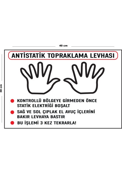 Metal Antistatik Topraklama Levhası 30 cm x 40 cm A3 Büyüklüğünde Uyarı Levhası Yönlendirme Tabelası