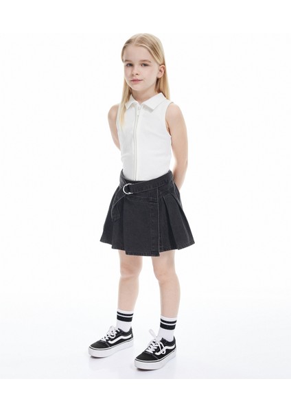 Pamuklu Fermuarlı Dar Kesim Gömlek Yaka Kolsuz Crop Atlet fiyatları