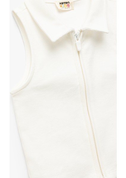 Pamuklu Fermuarlı Dar Kesim Gömlek Yaka Kolsuz Crop Atlet indirimleri