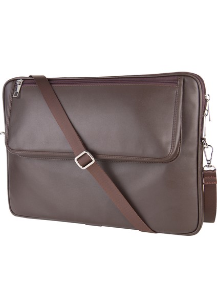 S.deri Laptop Çantası,tablet Çantası,14'' Inç,vegan,omuz ve Valiz Askılı,aksesuar ve Evrak Cepli,25.5*36*2 Cm.,kahverengi