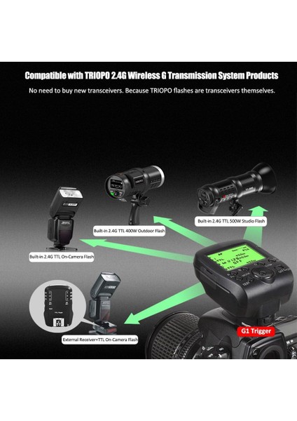 ,g1 Trigger LCD Ekranlı Ttl Kablosuz Tetikleyici 16 Kanal (Canon Uyumlu )