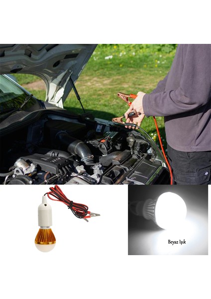 Akü Pensli 4 Metre Kablolu 12 V Tasarruflu Seyyar LED Ampul 5W Lamba Anahtarlı Aydınlatma Beyaz Işık