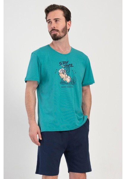 Erkek Büyük Beden Kısa Kol Yeşil Şortlu Pijama Takım C9T7N1O904
