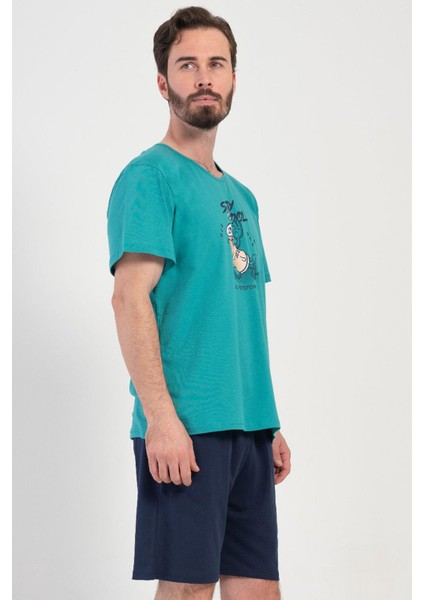 Erkek Büyük Beden Kısa Kol Yeşil Şortlu Pijama Takım C9T7N1O904