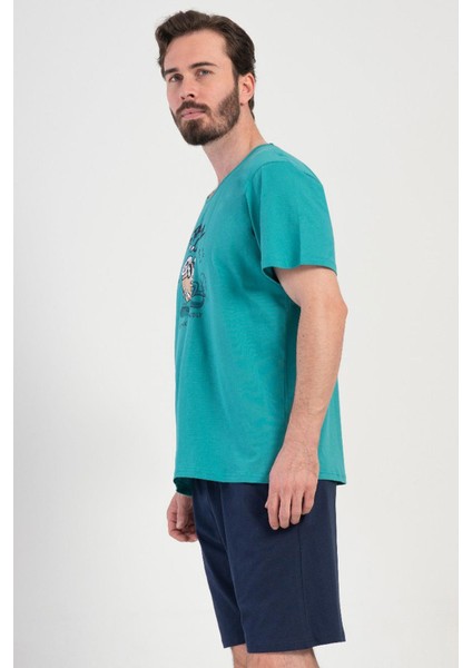 Erkek Büyük Beden Kısa Kol Yeşil Şortlu Pijama Takım C9T7N1O904