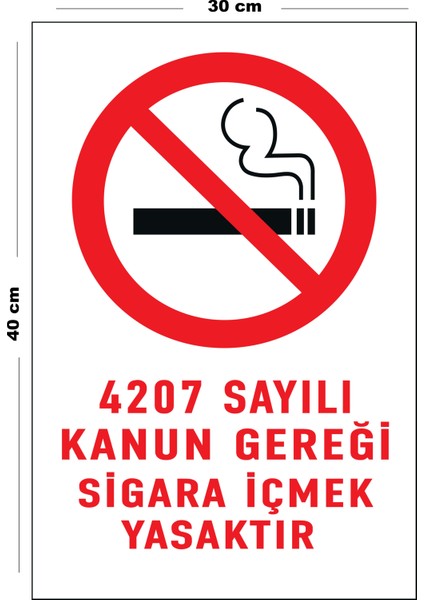 Metal 4207 Sayılı Kanun Gereği Sigara Içmek Yasaktır 30 cm x 40 cm A3 Büyüklüğünde Uyarı Levhası Yön