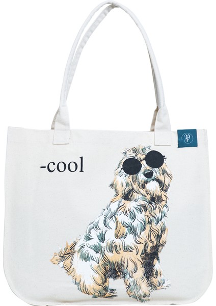 Canvas Çanta-Cool Köpek / Doğal Bej Canvas Kumaş Emprime Baskı