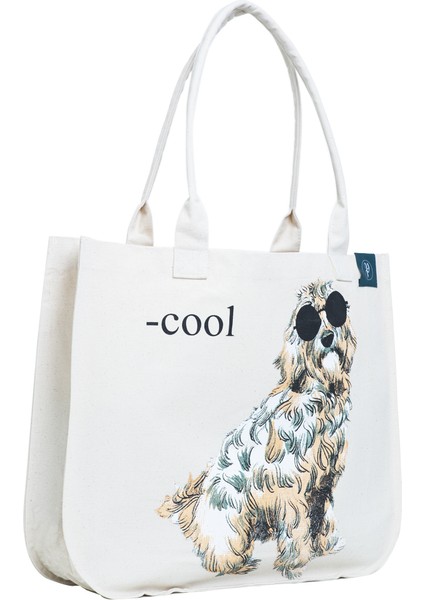 Canvas Çanta-Cool Köpek / Doğal Bej Canvas Kumaş Emprime Baskı