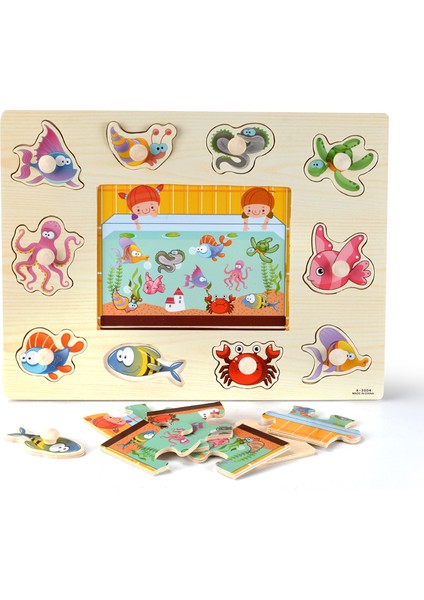 Montessori Ahşap Yapbozlar El Kapma Tahtaları Oyuncaklar Tangram Yapboz Bebek Eğitici Oyuncaklar Karikatür Araç Hayvanlar Meyve 3D Bulmacalar (Yurt Dışından)