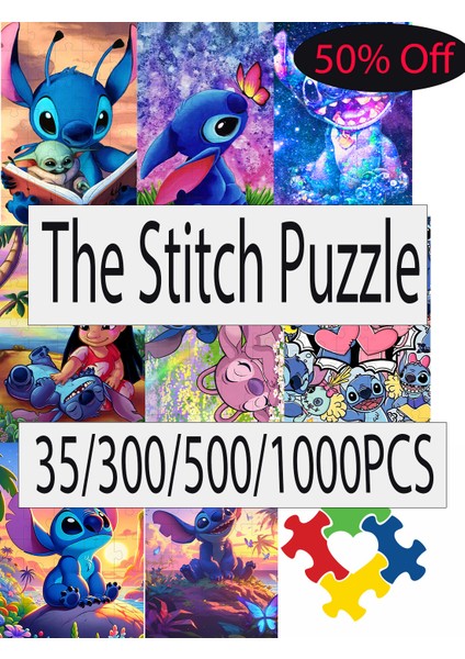 Disney Stitch Bulmaca 108/200/300/500/1000 Parça Oyun Yap-Boz Eğitici Sıkıştırılmış Oyuncaklar Hediyeler (Yurt Dışından)