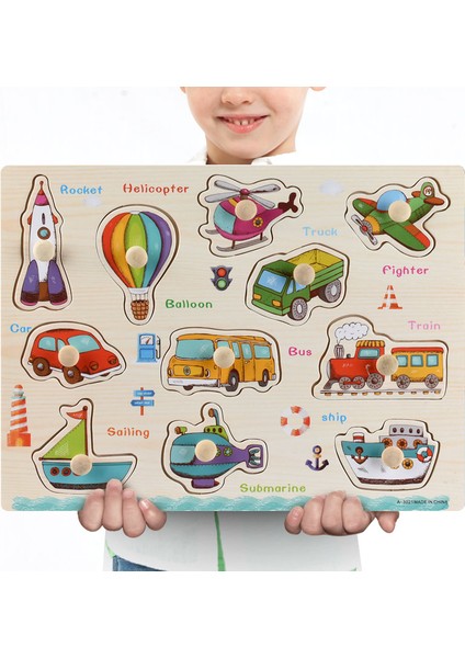 Montessori Ahşap Yapbozlar El Kapma Tahtaları Oyuncaklar Tangram Yapboz Bebek Eğitici Oyuncaklar Karikatür Araç Hayvanlar Meyve 3D Bulmacalar (Yurt Dışından)