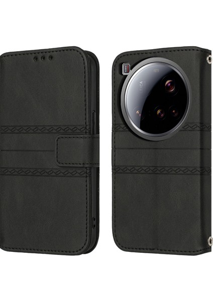Xiaomi 15 Ultra Kılıf Cüzdan Skin-Touch Deri Baskılı Telefon Kapağı-Siyah (Yurt Dışından)