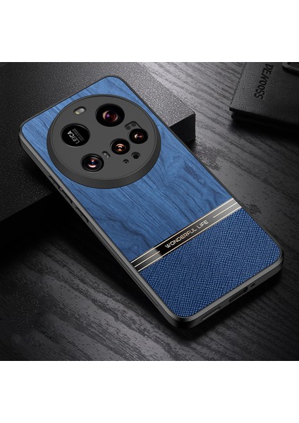 Xiaomi 15 Ultra Kılıf Ahşap Doku Deri+Tpu Koruyucu Telefon Kapağı-Mavi (Yurt Dışından)