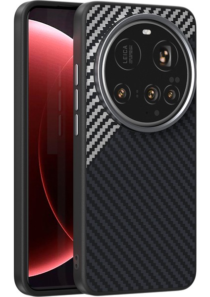 ABEEL Xiaomi 15 Ultra Kılıf MagSafe ile Uyumlu Karbon Fiber Dokulu Arka Kapak-Siyah / Gümüş (Yurt Dışından)