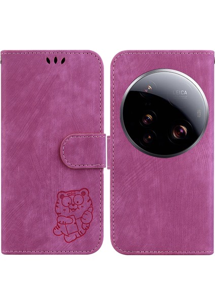 Xiaomi 15 Ultra Cüzdan Kılıf Tiger Baskı Deri Darbeye Dayanıklı Telefon Kapağı-Gül (Yurt Dışından)