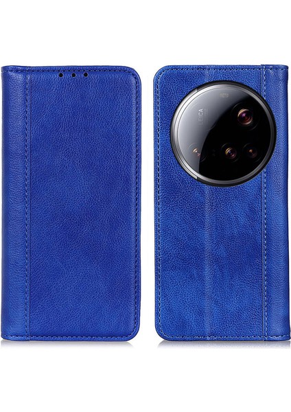 Xiaomi 15 Ultra Standlı Kılıf Için Bölünmüş Deri Litchi Doku Cüzdan Telefon Kapağı-Mavi (Yurt Dışından)
