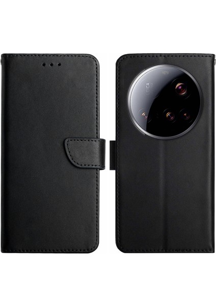 Xiaomi 15 Ultra Kılıf Hakiki Inek Deri Telefon Kılıfı Nappa Doku-Siyah (Yurt Dışından)
