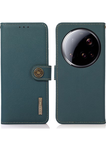 Khazneh Xiaomi 15 Ultra Kılıf Hakiki Inek Deri Cüzdan Telefon Kapağı-Yeşil (Yurt Dışından)