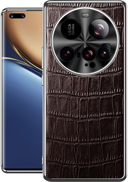Xiaomi 15 Ultra Kılıf Timsah Dokulu Hakiki Inek Derisi+Tpu+Metal Telefon Kapağı-Kahve (Yurt Dışından)