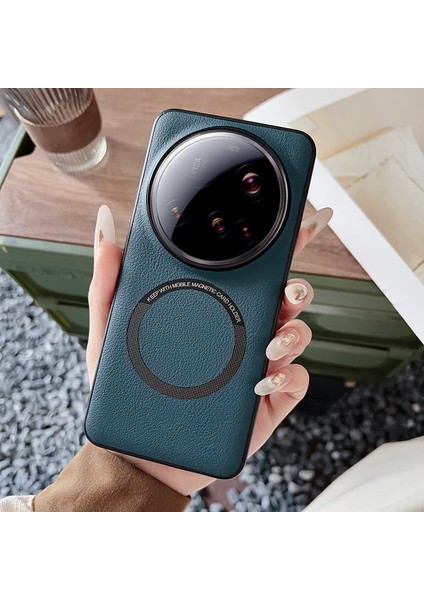 Xiaomi 15 Ultra Kılıf Için Düşmeyi Önleyici Pu Deri + Magsafe-Green ile Uyumlu Tpu Kapak (Yurt Dışından)