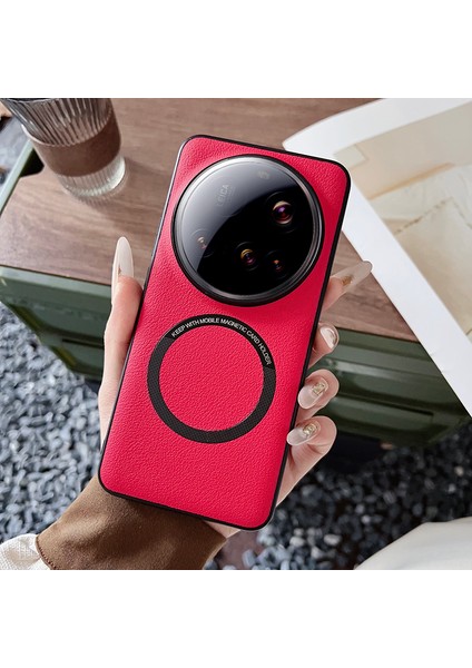 Xiaomi 15 Ultra Kılıf Için Düşmeyi Önleyici Pu Deri + Magsafe-Red ile Uyumlu Tpu Kapak (Yurt Dışından)