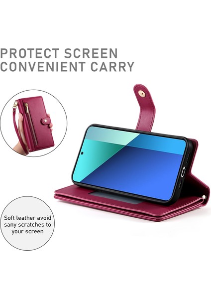 DF-011 Xiaomi 15 Ultra Kılıf Fermuarlı Cep Cüzdan Deri Telefon Kılıfı Askılı-Kırmızı (Yurt Dışından) modelleri