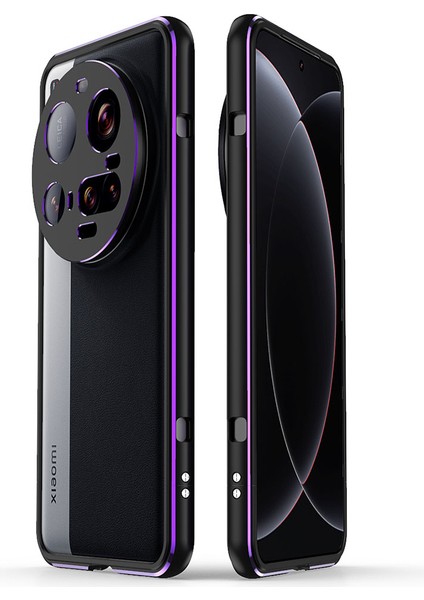 Xiaomi 15 Ultra Tampon Kılıfı Metal Çerçeve Telefon Kapağı, Kamera Lens Korumalı-Siyah/mor (Yurt Dışından)