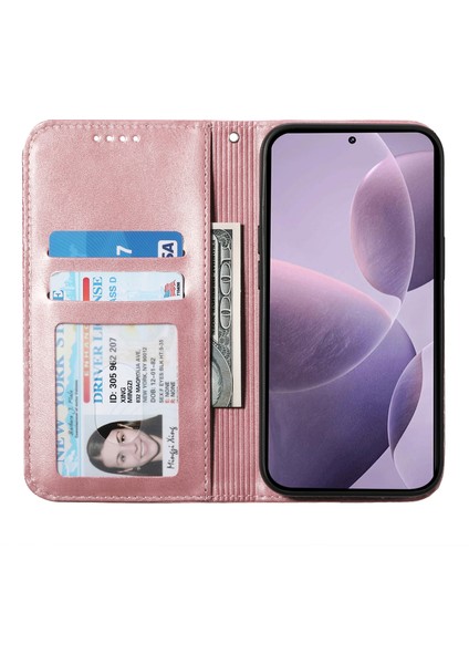 Xiaomi 15 Ultra Kılıf Buzağı Dokulu Pu Deri Telefon Kılıfı - Cüzdan-Gül Altın (Yurt Dışından) fiyatları