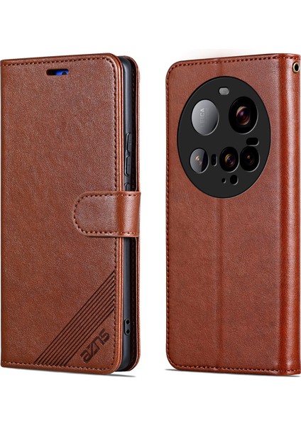 Azns Xiaomi 15 Ultra Kılıf Çizilmez Pu Deri Standlı Cüzdan Telefon Kapağı-Kahverengi (Yurt Dışından)