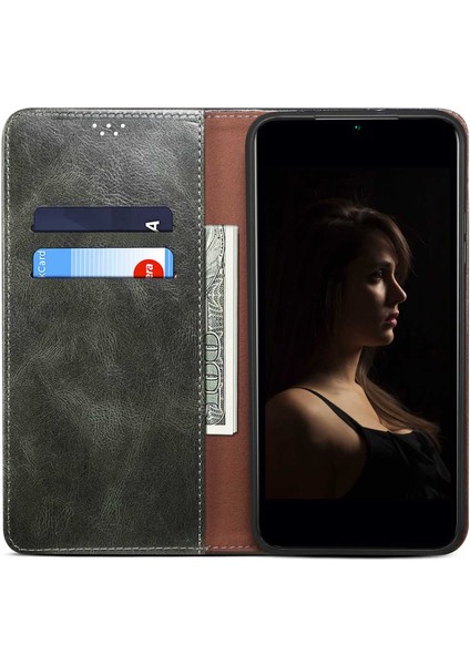 Xiaomi 15 Ultra Kılıf Crazy Horse Doku Mumlu Deri Cüzdan Standlı Telefon Kapağı-Yeşil (Yurt Dışından)