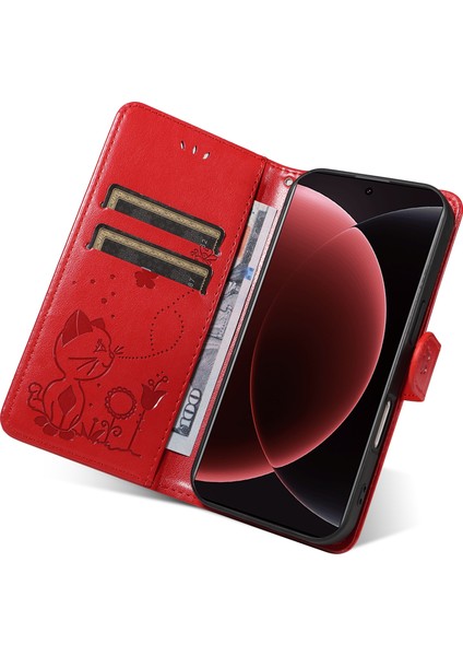 Xiaomi 15 Ultra Deri Cüzdan Kılıf Kedi Arı Desenli Telefon Kılıfı Stand-Kırmızı (Yurt Dışından) indirimleri
