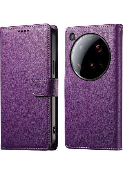 Xiaomi 15 Ultra Stand Kılıfı Litchi Doku Deri Cüzdan Telefon Kapağı Manyetik Snap-Mor Için (Yurt Dışından)