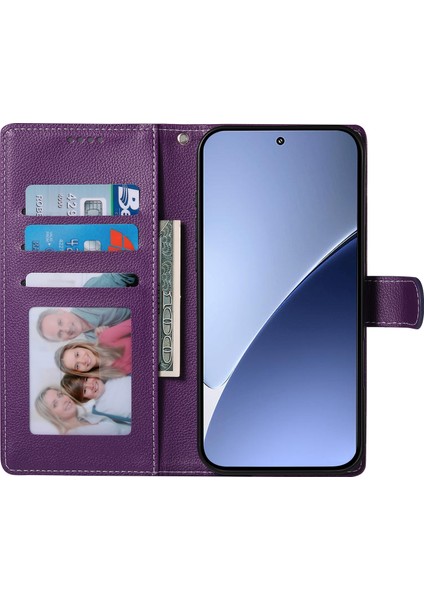 Xiaomi 15 Ultra Stand Kılıfı Litchi Doku Deri Cüzdan Telefon Kapağı Manyetik Snap-Mor Için (Yurt Dışından)
