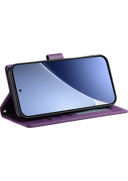 Xiaomi 15 Ultra Stand Kılıfı Litchi Doku Deri Cüzdan Telefon Kapağı Manyetik Snap-Mor Için (Yurt Dışından)