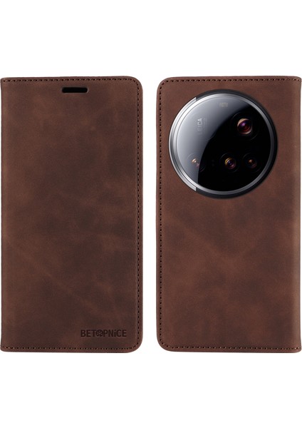 Betopnıce 003 Xiaomi 15 Ultra Kılıf Manyetik Kapatma Rfıd Engelleme Cüzdan Standı Deri Telefon Kapağı-Kahverengi (Yurt Dışından)