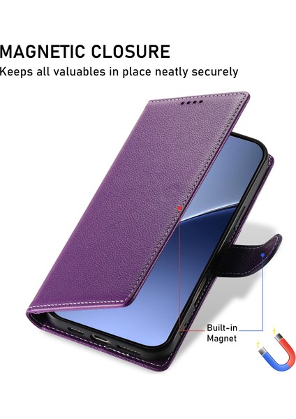 Xiaomi 15 Ultra Stand Kılıfı Litchi Doku Deri Cüzdan Telefon Kapağı Manyetik Snap-Mor Için (Yurt Dışından)
