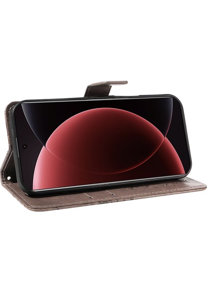 Xiaomi 15 Ultra Cüzdan Kılıf Çiçek Baskılı Deri Telefon Kılıfı Stand-Gri (Yurt Dışından)