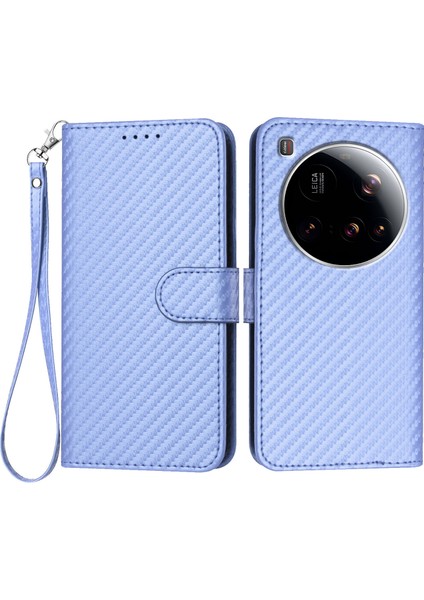 Xiaomi 15 Ultra Cüzdan Kılıf Askılı Karbon Fiber Dokulu Deri Mobil Kapak-Mor (Yurt Dışından)