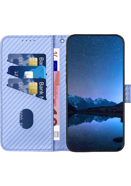 Xiaomi 15 Ultra Cüzdan Kılıf Askılı Karbon Fiber Dokulu Deri Mobil Kapak-Mor (Yurt Dışından)