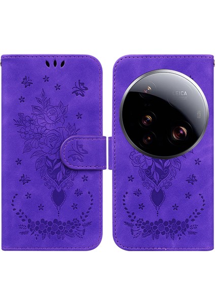 Xiaomi 15 Ultra Kılıf Pu Deri Cüzdan Telefon Kapağı Için Çiçek Baskı-Mor (Yurt Dışından)