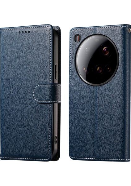 Xiaomi 15 Ultra Standlı Kılıf Litchi Doku Deri Cüzdan Telefon Kapağı Manyetik Snap-Koyu Mavi Için (Yurt Dışından)