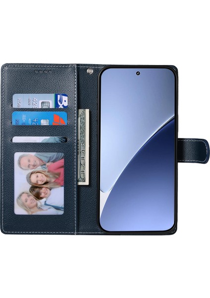 Xiaomi 15 Ultra Standlı Kılıf Litchi Doku Deri Cüzdan Telefon Kapağı Manyetik Snap-Koyu Mavi Için (Yurt Dışından)