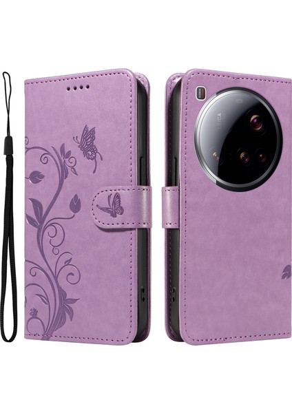 Xiaomi 15 Ultra Pu Deri Kılıf Çiçek Desenli Cüzdan Standlı Telefon Kapağı - Açık Mor (Yurt Dışından)