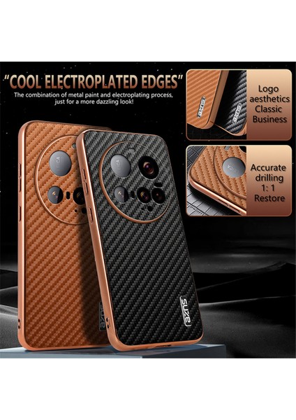 Azns Xiaomi 15 Ultra Kılıf Elektro Kaplama Karbon Fiber Doku Pu+Tpu Telefon Kapağı-Yeşil (Yurt Dışından)