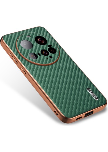 Azns Xiaomi 15 Ultra Kılıf Elektro Kaplama Karbon Fiber Doku Pu+Tpu Telefon Kapağı-Yeşil (Yurt Dışından)