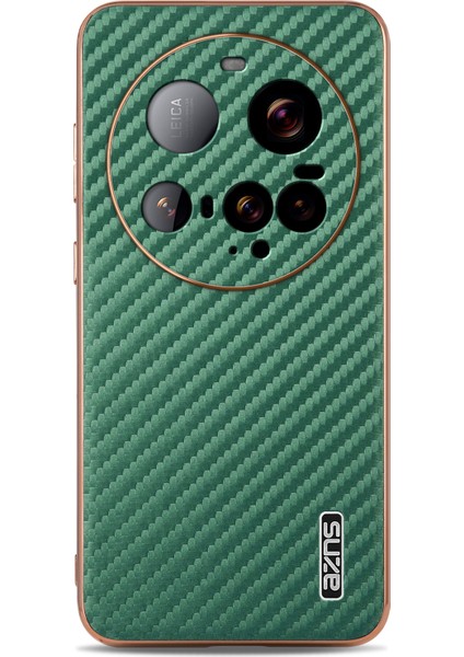 Azns Xiaomi 15 Ultra Kılıf Elektro Kaplama Karbon Fiber Doku Pu+Tpu Telefon Kapağı-Yeşil (Yurt Dışından)