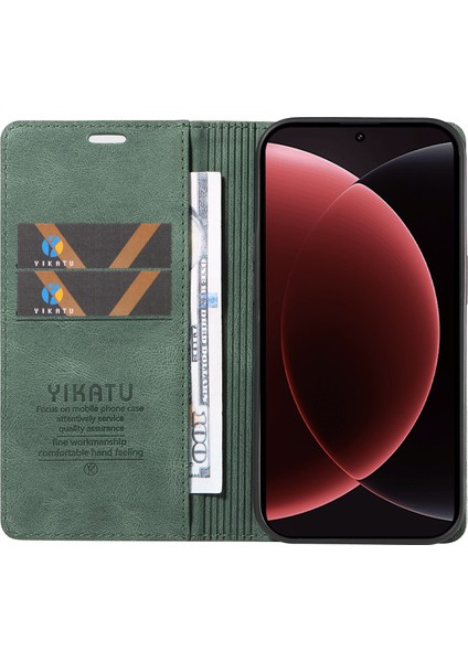 Xiaomi 15 Ultra Deri Kapak Yıkatu YK-004 Cilt Dokunuşlu Cüzdan Telefon Kılıfları-Yeşil (Yurt Dışından)