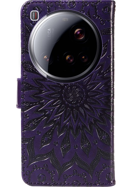 Xiaomi 15 Ultra Deri Cüzdan Kılıfı Ayçiçeği Baskılı Telefon Kapağı-Mor (Yurt Dışından) modelleri