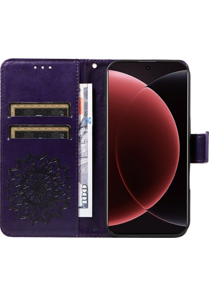 Xiaomi 15 Ultra Deri Cüzdan Kılıfı Ayçiçeği Baskılı Telefon Kapağı-Mor (Yurt Dışından) fırsatları